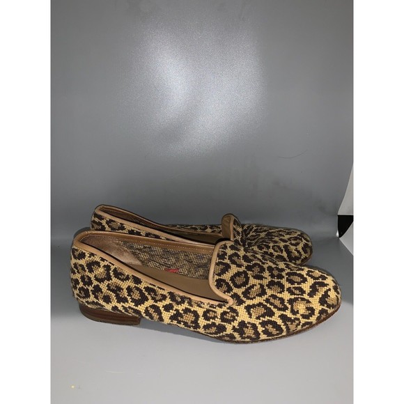 Stubbs And Wootton Felix Leopard-Print Needlepoint Smoking Loafers Women's 8.5